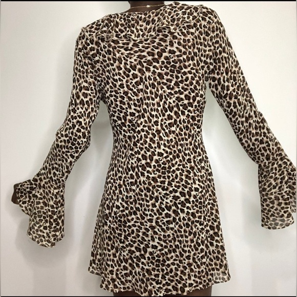 Y2K Victoria’s Secret Leopard Print Bell Sleeve Chiffon Sheer  Dress Size Small - Picture 2 of 10